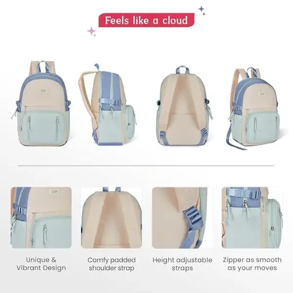 Genie Lit Casual Backpack For Girls|17 Inch-18 Litres With laptop Compartment, Back pocket, Side Pockets with Padded Shoulders