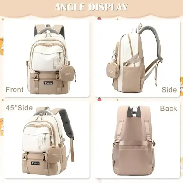 PALAY® Backpack Bags for Women with Small Zipper Pouch College Bag for Girls, School Bags for Girls 13-14 years with Cute Accessory 18.1 Inch Book Backpack for School, Camping, Travel