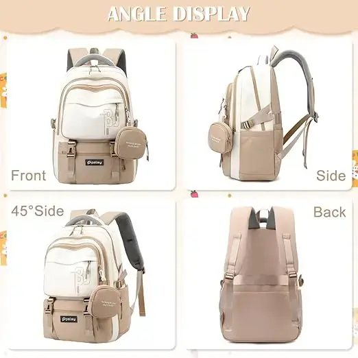 PALAY® Backpack Bags for Women with Small Zipper Pouch College Bag for Girls, School Bags for Girls 13-14 years with Cute Accessory 18.1 Inch Book Backpack for School, Camping, Travel