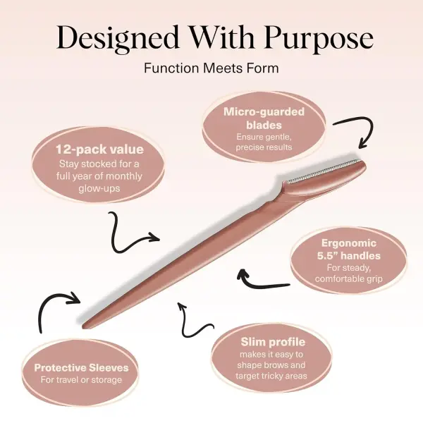 Kitsch Dermaplane Razor for Women Face - Face Razors for Women and Men - Eyebrow Trimmer, Shaver, Recycled Plastic Dermaplaning and Skin Care Tool - Terracotta, 12 pcs