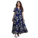 Women's Georgette Casual Floral Digital Print Half Sleeve Knee Length Fit and Flare Long Maxi Gown Dress