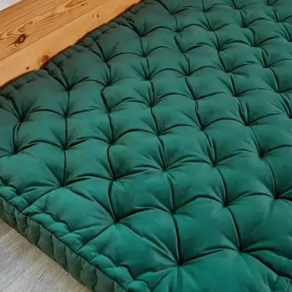 ATOOTFUSION Cotton Floor Mattress, 4 inch Thick Tufted Cushion, 72 x 30 inch, Foldable, Rollable Light Weight Cotton Mattress Dark Green