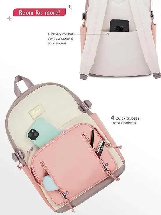 Genie LIT Backpack for Women & Girls with 14" laptop compartment| College bag for Women & Girls| 6 zips with Secret Pocket