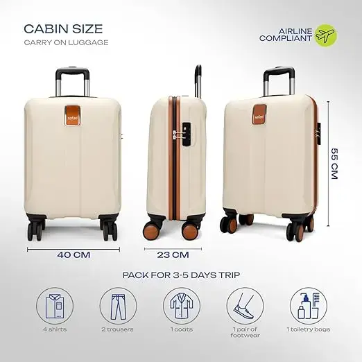 Safari Thorium Royale 8 Wheels 55cm Cabin Trolley Bag Hard Case Carry-on Polycarbonate Luggage, TSA Lock, Wet Pouch Organized Interior, Suitcase for Travel