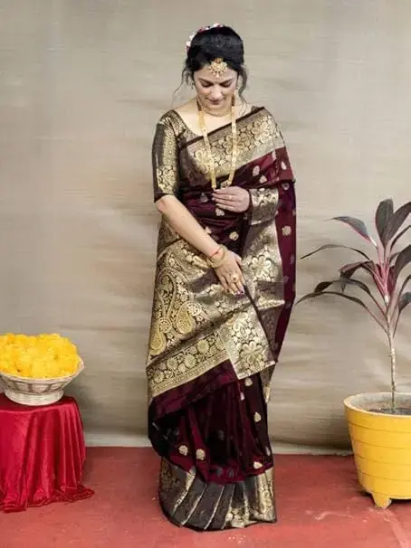 Women's Pure Soft Kanjivaram Silk Saree For Wedding Banarasi Style Sari With Blouse Piece