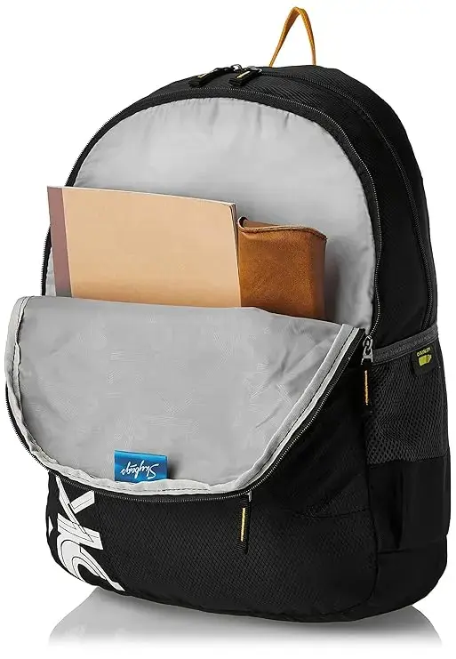 Skybags Casual Standard Backpack 28L, 2 Main Compartments, Bottle Pocket, Front Pocket, Padded Shoulder Straps | Black | Brat