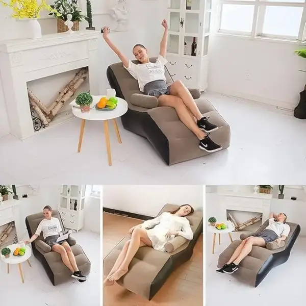 Niralasa Inflatable Lazy Sofa Chair with Air Pump, Foldable Lounge Chair with Armrests, Brown