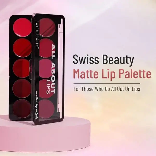 Swiss Beauty All About Lip Palette With 10 Pigmented Colors |Creamy Matte Finish Lip Colors Lipstick |Travel Friendly Lip Palette | Multicolor -01, 12gm