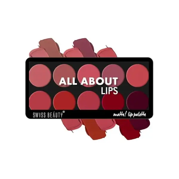 Swiss Beauty All About Lip Palette With 10 Pigmented Colors |Creamy Matte Finish Lip Colors Lipstick |Travel Friendly Lip Palette | Multicolor -01, 12gm