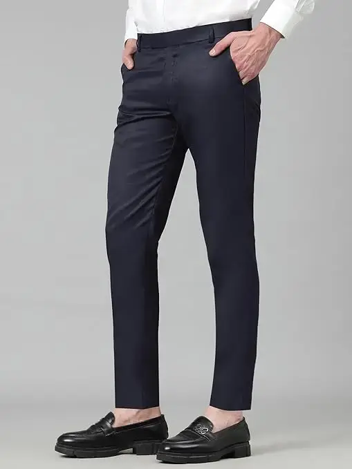 Men's Solid Ankle Length Flat Front Straight Slim Fit Casual Skinny Stretch Chinos Dress Business Pant