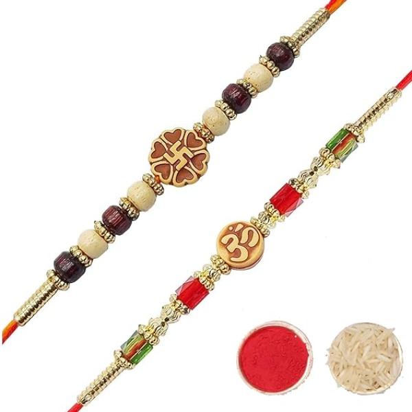 Rakhi for Brother and Bhabhi Rakhi Set of 2 Jewellery Bracelet Rakhi Combo for Brother, Rakhi Gift for Bhaiyya/Bhai | Rakhi with Roli Chawal