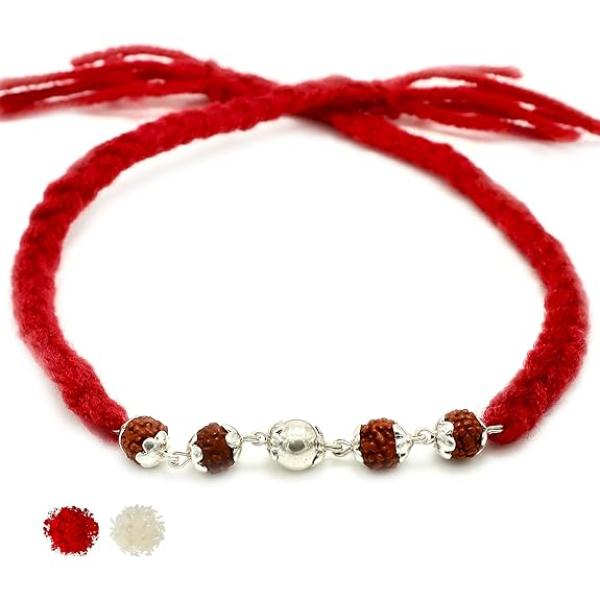 Rakhi 925 BIS Hallmarked Handmade Original Silver Stylish Rudraksha Rakhi for Men
