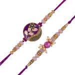 Set of 2 Purple Floral & Pearl Designer Rakhis with Roli Chawal Pack and Best Bro Ever Fridge Magnet