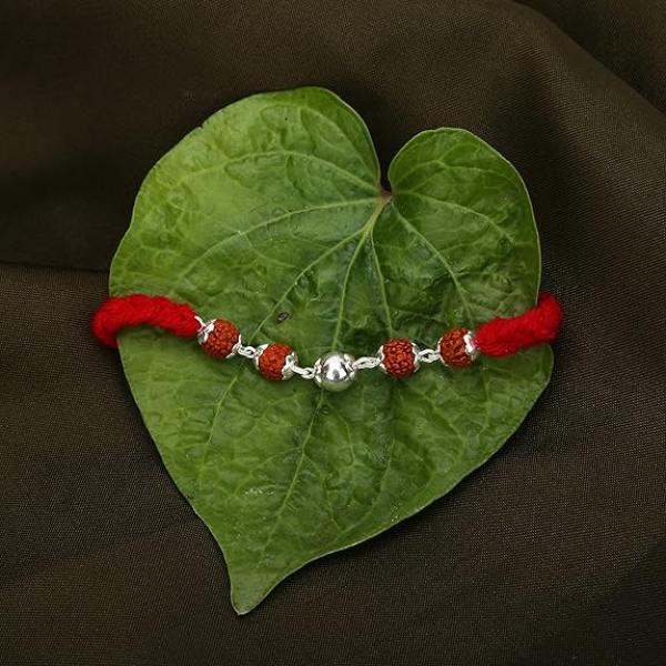 Rakhi 925 BIS Hallmarked Handmade Original Silver Stylish Rudraksha Rakhi for Men